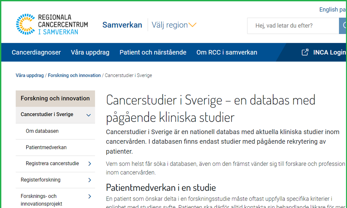 Cancerstudier I Sverige Webbdump Sokmotor