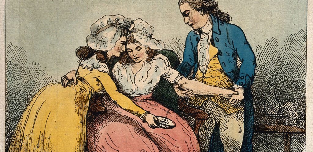 A Surgeon Bleeding The Arm Of A Young Woman She Is Being Comforted By Another Woman. Coloured Etching By T. Rowlandson ( ), 1784. Wellcome Collection. Source Wellcome Collection