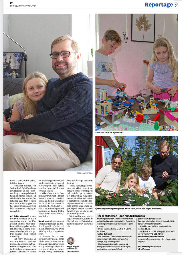 Reportage om Sofie Andersson m ET i Länstidningen LT 2024 sid1