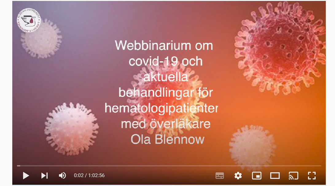 Startbild Webbinarium Covid 19 Behandlingar För Hematologipatienter Blennow