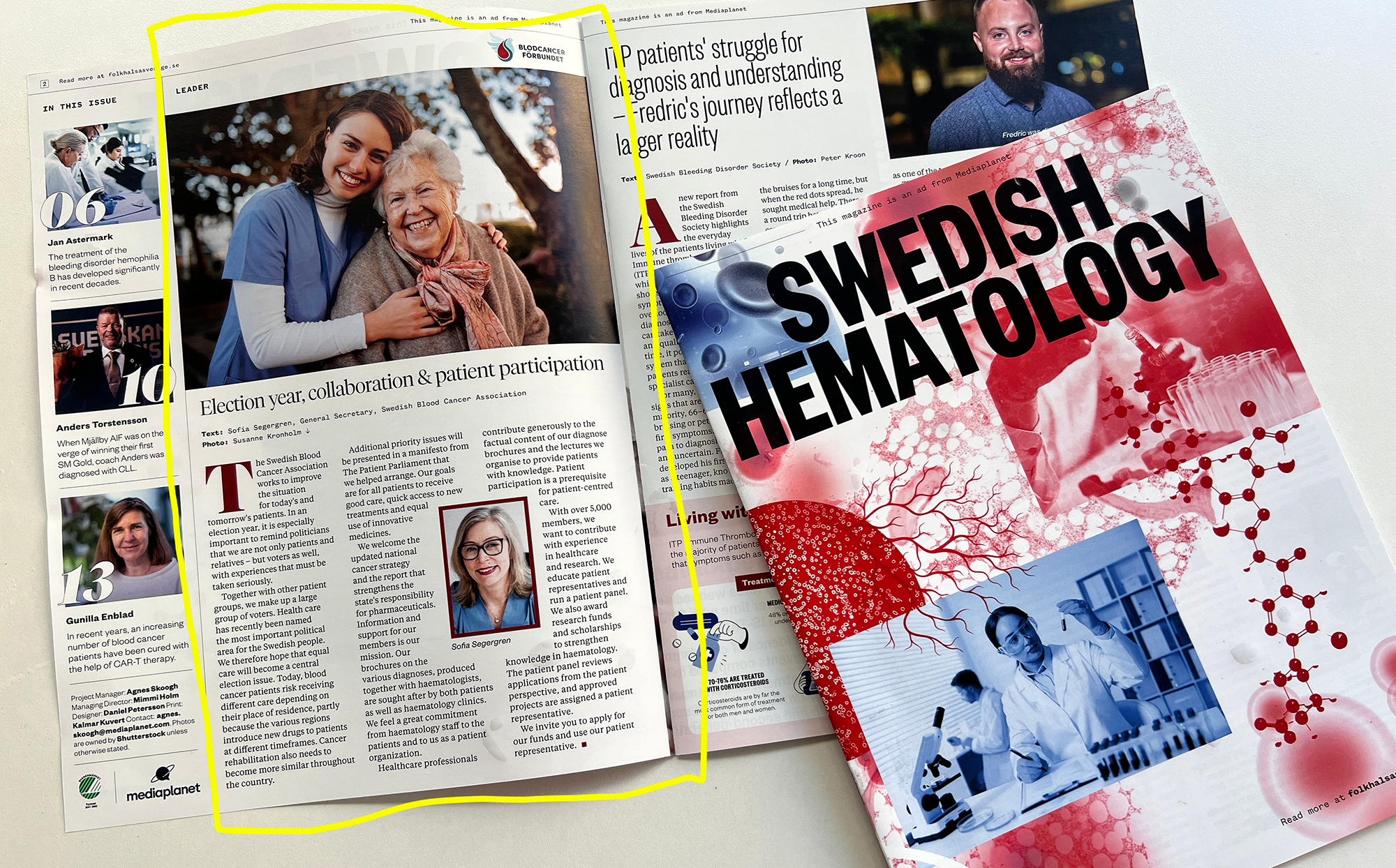 Swedish Hemathology Juni 2026 Sofia Skriver Ledartexten Fhsj 4530 Mediaplanet Inramad