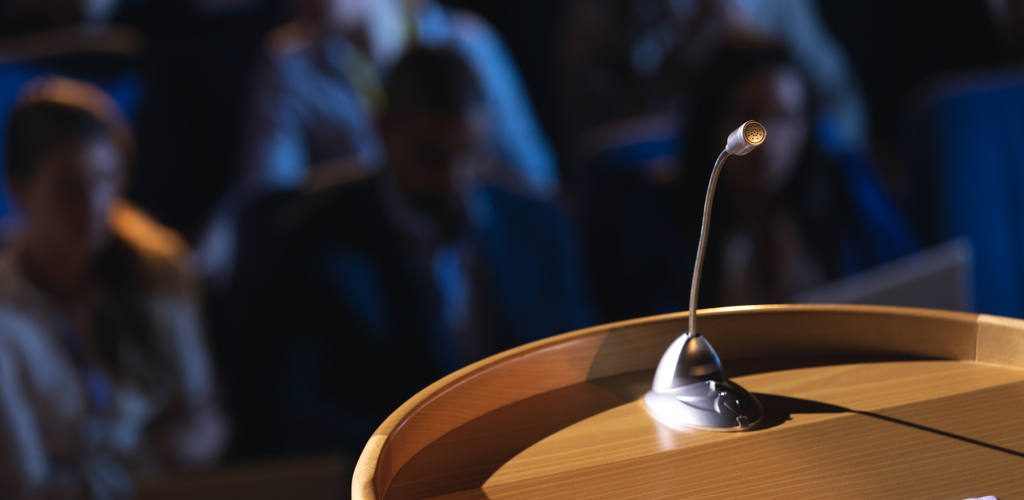 Close Up Of Podium With Speaker In Auditorium HD8C9FQ