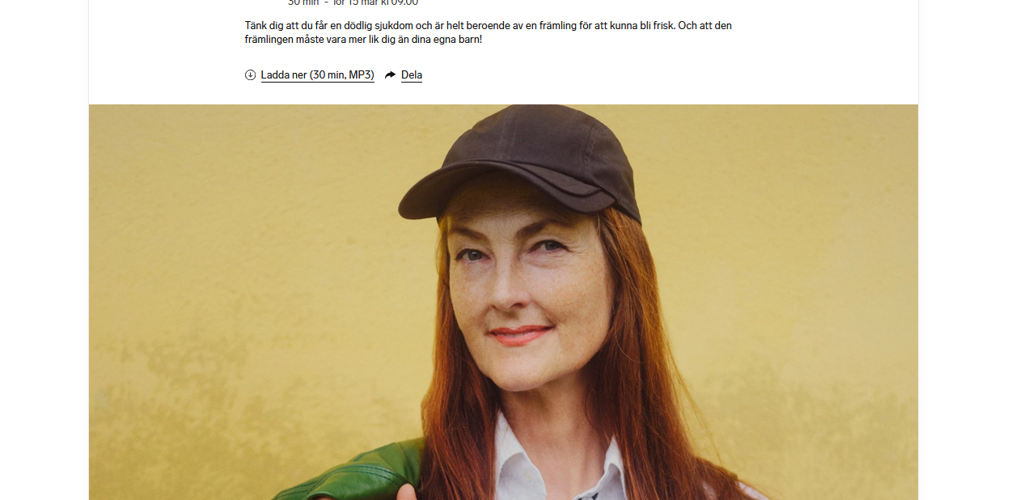 Skärmdump SR Vetenskapspodden Charlotte Om Stamscellstransplantation