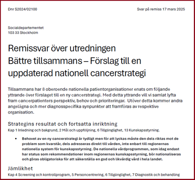 Cancerstrategin förslaget 2025 8 organisationers remissvar