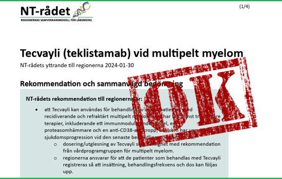 Teklistamab Godkänt Av Ntrådet Skärmdump M Ok Stampel
