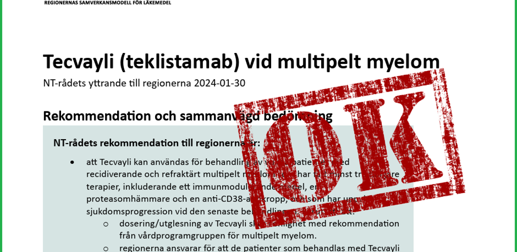 Teklistamab Godkänt Av Ntrådet Skärmdump M Ok Stampel