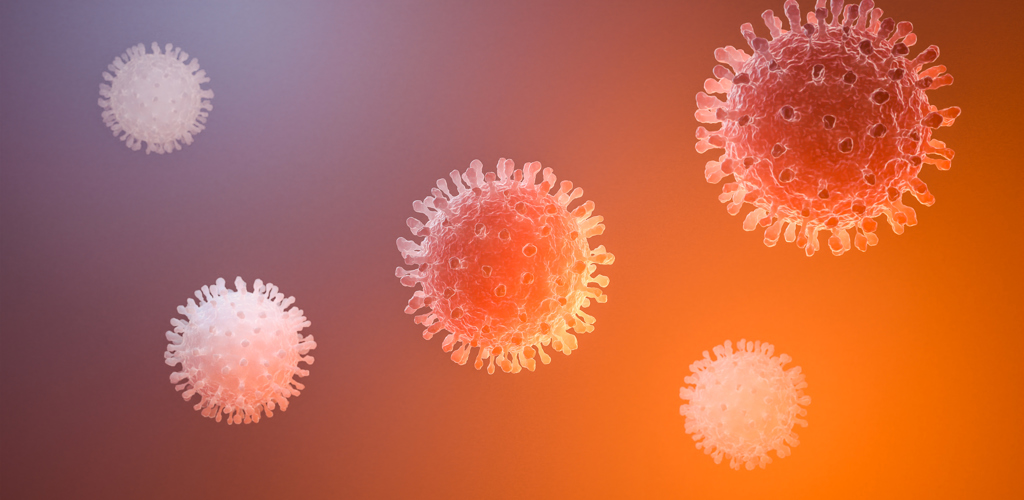 Image Of Flu Covid 19 Virus Cell Under The Microsc HEZ82RX