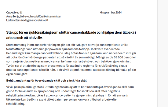 Öppet Brev Om Hjälp Och Inte Stjälp För Cancerdrabbade Bild